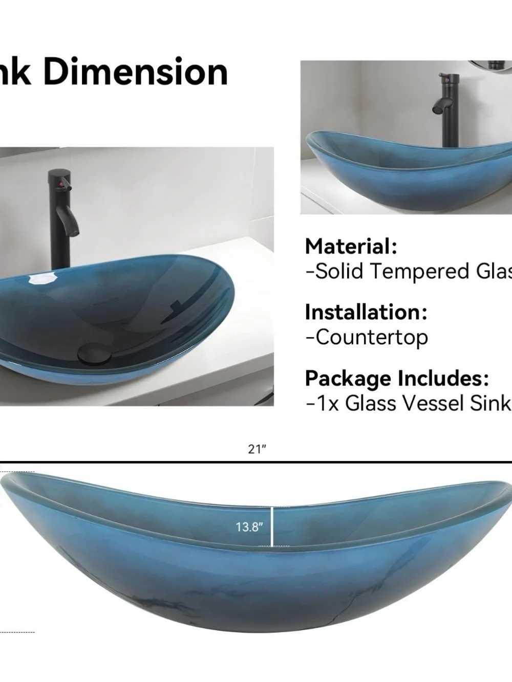 ELECWISH Bathroom Vessel Sink Tempered Glass Basin Bowl with Faucet Pop Up Drain